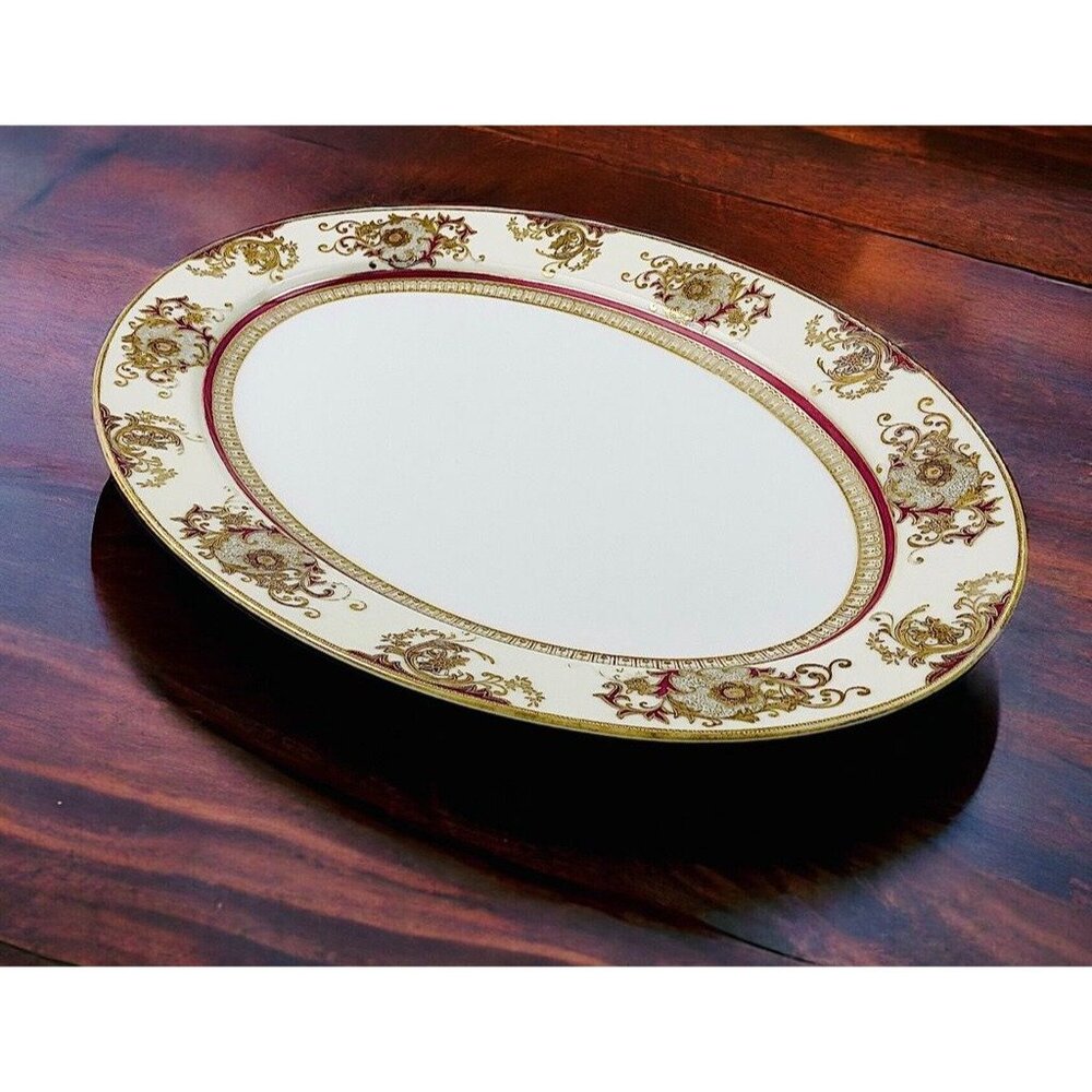 Meito China Hand Painted Oval Serving Platter Tray Vintage Japan Fine Porcelain